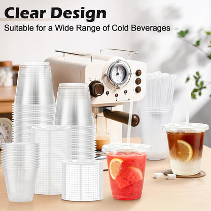 Lamosi 100 Pack 20 oz Clear Plastic Cups with Lids and Straws, Disposable Iced Coffee Cups with Lids for To-Go Cold Drinks, Smoothies and Slushie