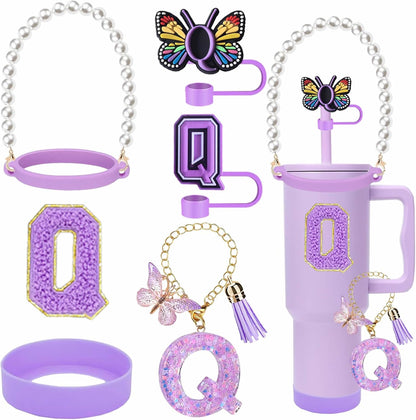 7pcs Cup Accessories for Stanley 30/40oz Tumbler, Handle Strap, Straw Cover, Silicone Boot, Letter Charm Stickers
