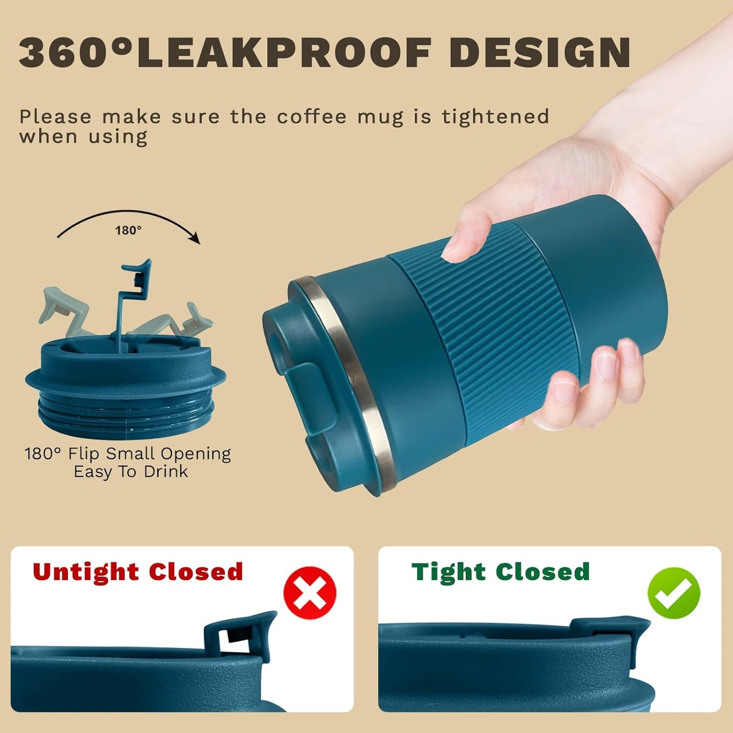 SPLMIFA Vacuum-Insulated Stainless Steel Travel Coffee Mug, Leak-Proof Reusable Coffee Cup with Lid - Keep Hot & Cold Drinks for Hours, Durable Insulated Tumbler for Men & Women(3rd-Black, 12OZ)