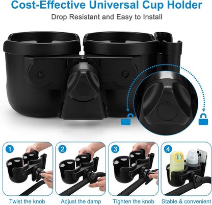 Accmor Stroller Cup Holder with Phone Holder, Bike Cup Holder, Universal Cup Holder for Uppababy Nuna Doona Strollers, 2-in-1 Cup Holder for Walker, Wheelchair, Scooter - Colors B