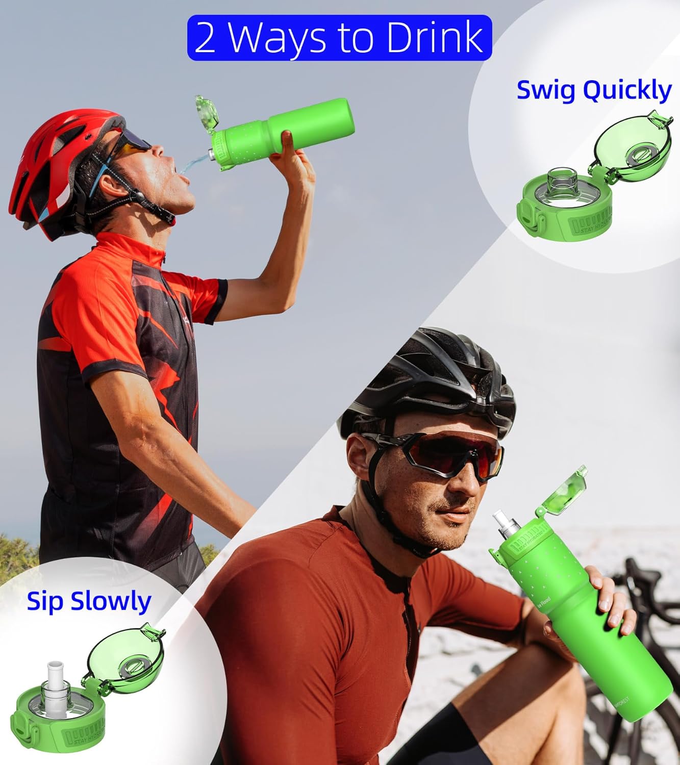 MYFOREST 24oz/700ml Insulated Bike Water Bottle, Odor-Free Surgical Steel Liner, Stronger Grip for Rough Trails, Quick-Open Chug/Straw 2-in-1, Dirt Cap (Glossy Steel)