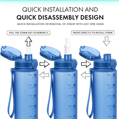 32oz Water Bottle with Time Marker, Motivational Drinking Bottle with Strap, BPA-Free Leak-Proof, Encouraging Water Bottle Time to Drink Water for Gym School Office Travel
