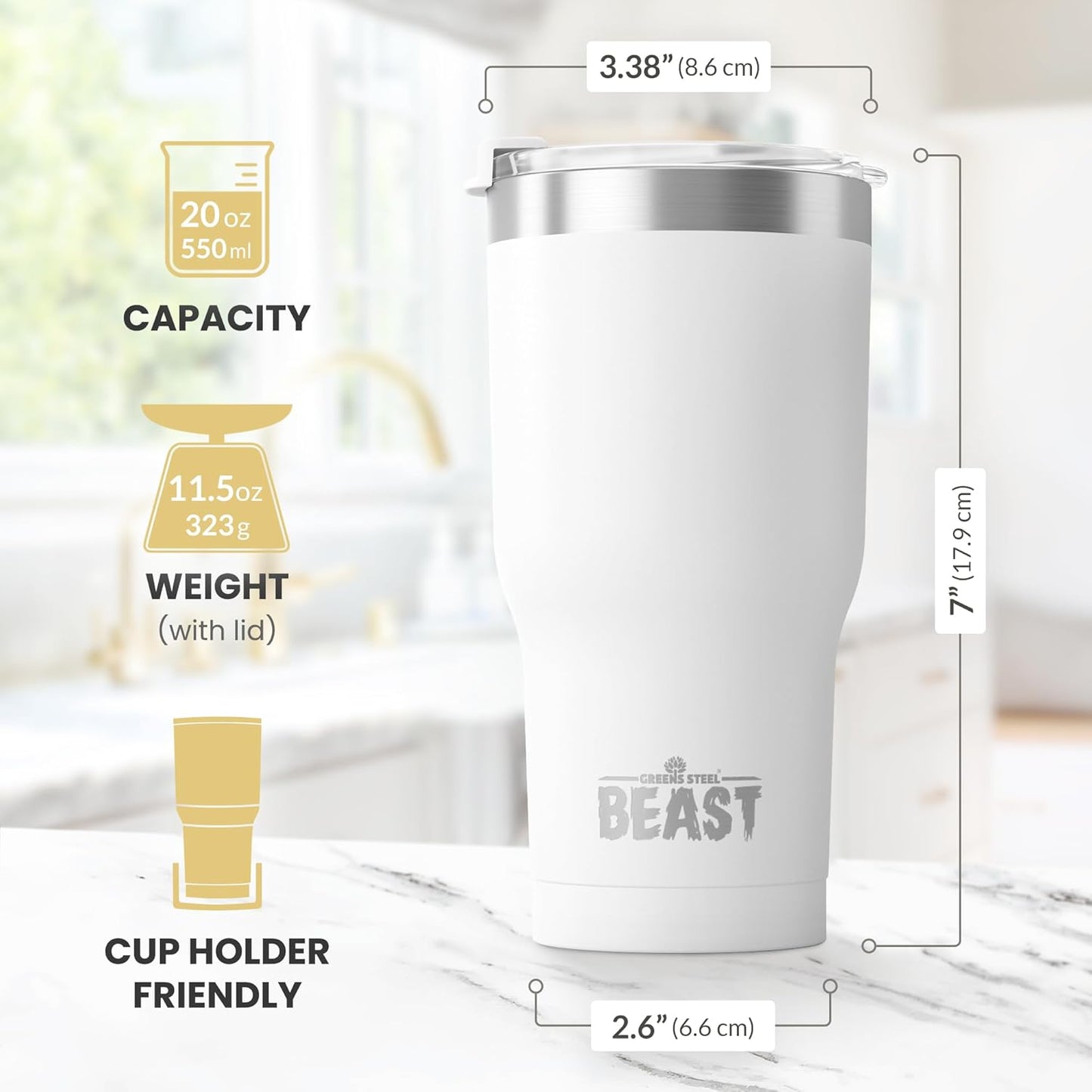 Beast 10 oz Tumbler Stainless Steel Vacuum Insulated Coffee Ice Cup Double Wall Travel Flask (Arctic White)