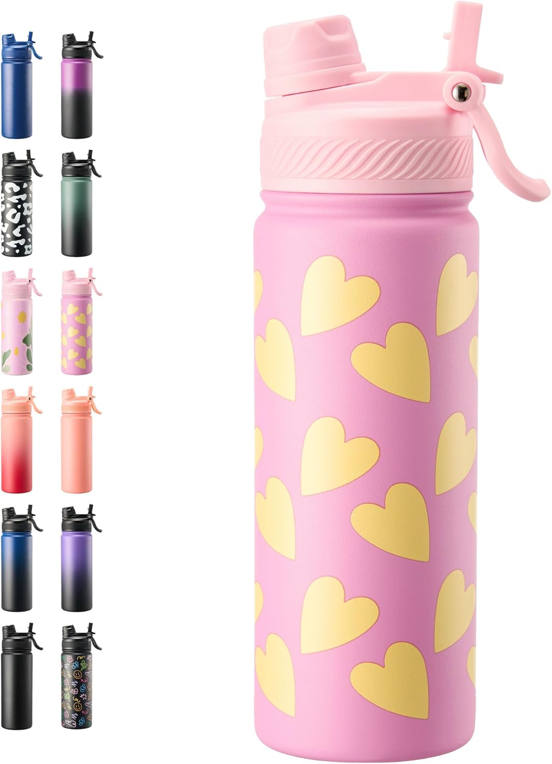 Fijinhom 18 oz Insulated Water Bottle, 2-in-1 Straw and Spout Lid Stainless Steel Thermos, Leak-Proof, Double Wall Vacuum Flask, Keep Cold 24H for Outdoor, Sports, Travel, School (Black)