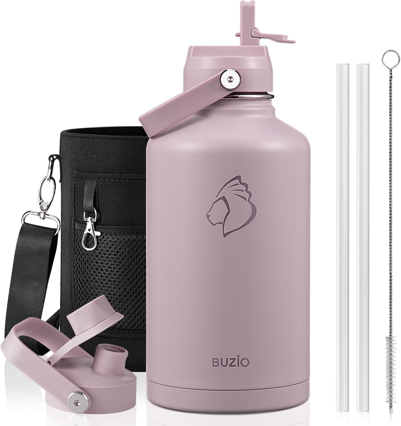 BUZIO 40oz Insulated Water Bottle, Triple Wall Vacuum Stainless Steel Water Flask with 2 lids, Lead-Free BPA-Free Straw Lid Sports Canteen Jug, Cold 48H & Hot 24H- Black - Colors A