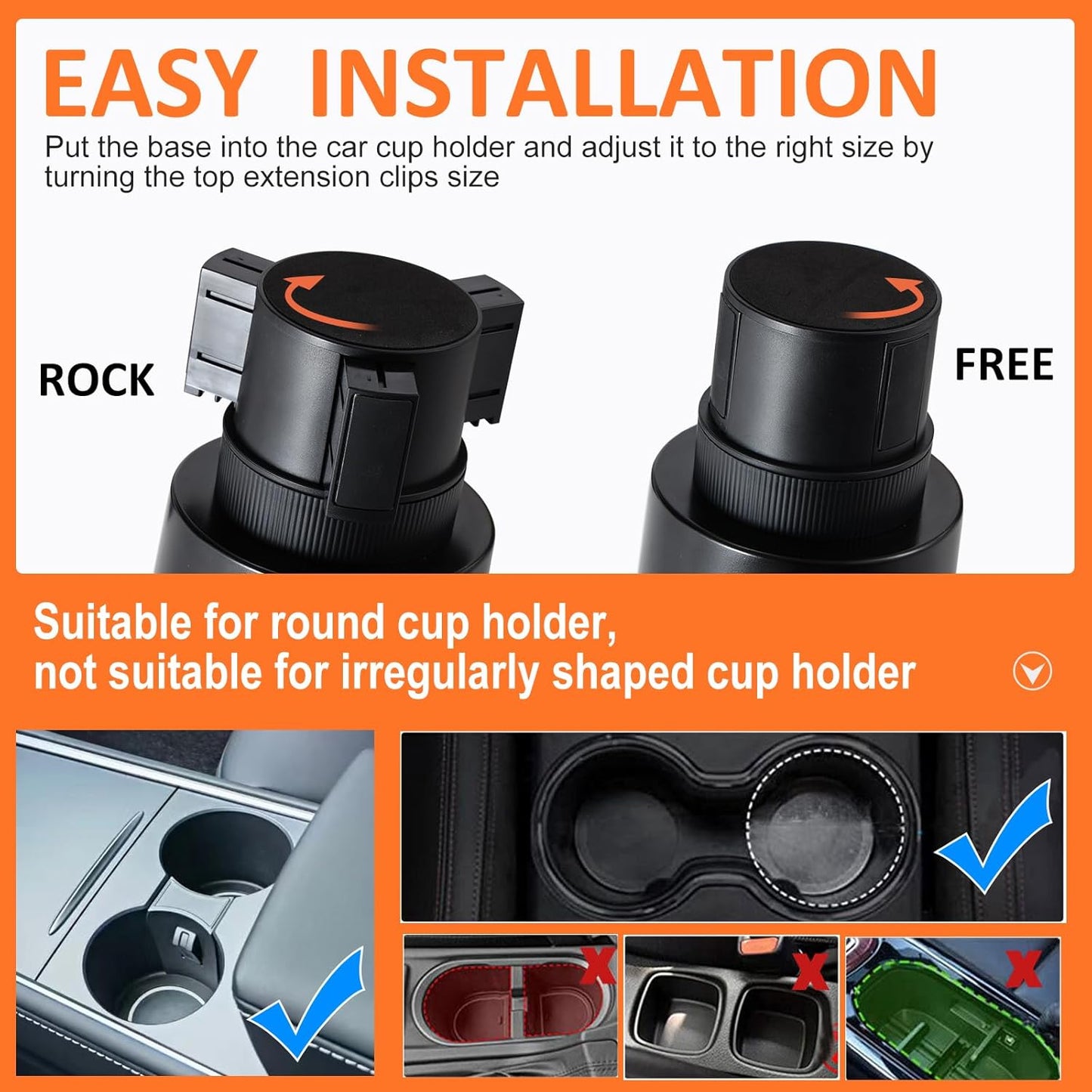 Car Large Cup Holder Expander, 5-in-1 Cupholder Extender with Phone Holder & Swivel and Detachable Snack Food Tray Table for Eating, Travel Essentials for Road Trips for Driver. Model C