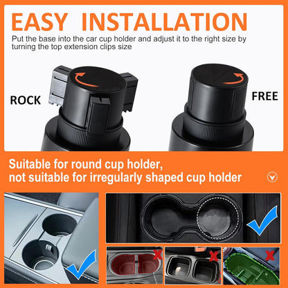 Car Large Cup Holder Expander, 5-in-1 Cupholder Extender with Phone Holder & Swivel and Detachable Snack Food Tray Table for Eating, Travel Essentials for Road Trips for Driver. Model C