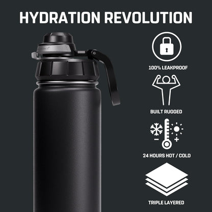 Vesmoon Vessence 24 Oz Stainless Steel Tea Infuser Bottle for Loose Leaf Tea, Water, Herbs, Fruits - Triple Layered Insulated, Leak Proof Bottle with Lid and Clip Handle - 24 Hours Hot/Cold