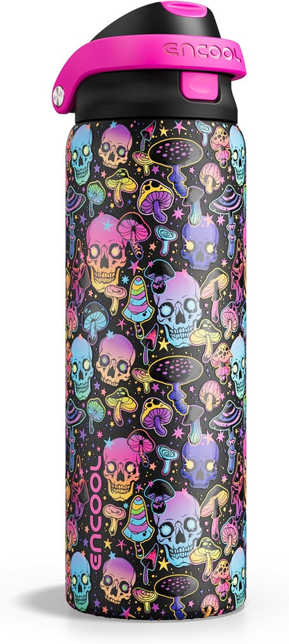 ENCOOL Leakproof Insulated Water Bottle with Straw Dual-Sip Water Bottle Bag-Safe Design for Work, Commute & Gym – Keeps Drinks Cold All Day, 24 oz, Lemonade Pink - Colors B