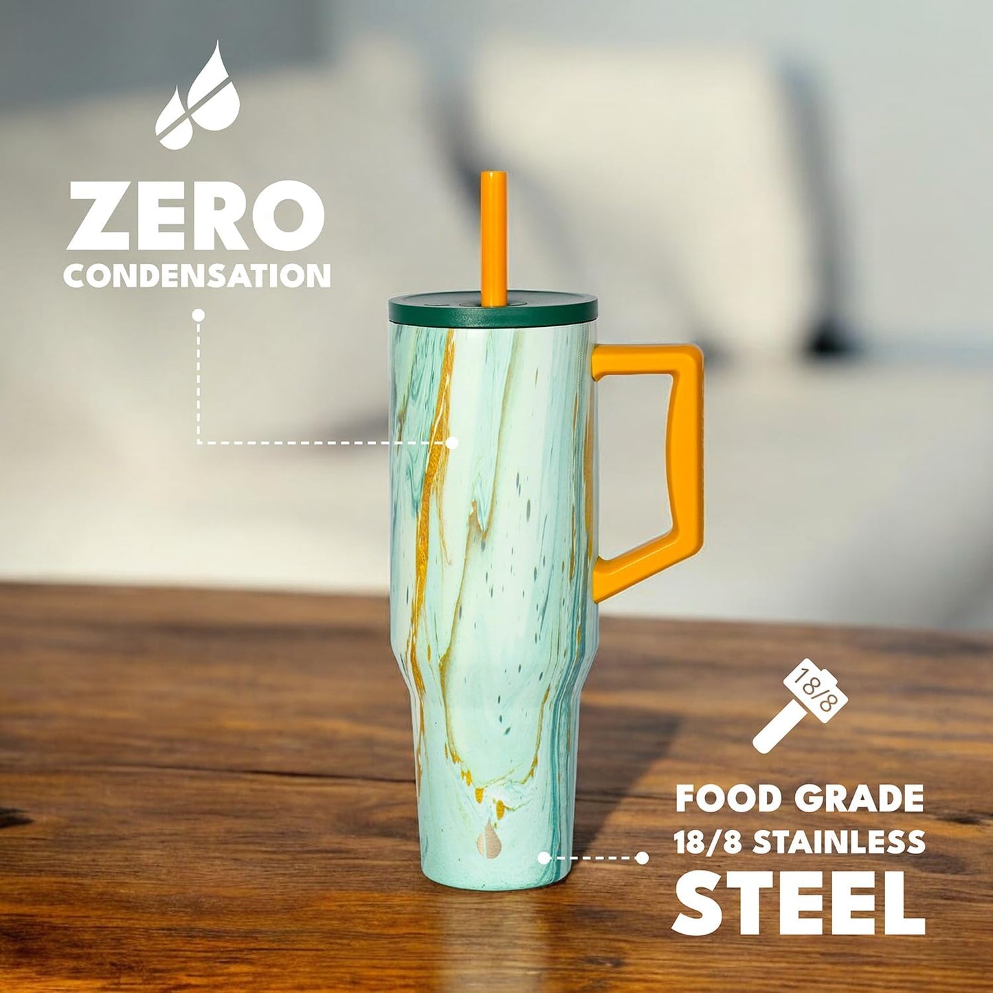 Elemental 32 oz 100% Leak Proof Tumbler with Handle & Straw - Stainless Steel Double Wall Insulated Tumbler for Hot and Cold Beverages - Travel Coffee Mug with Sip & Straw Lid - White - Colors A