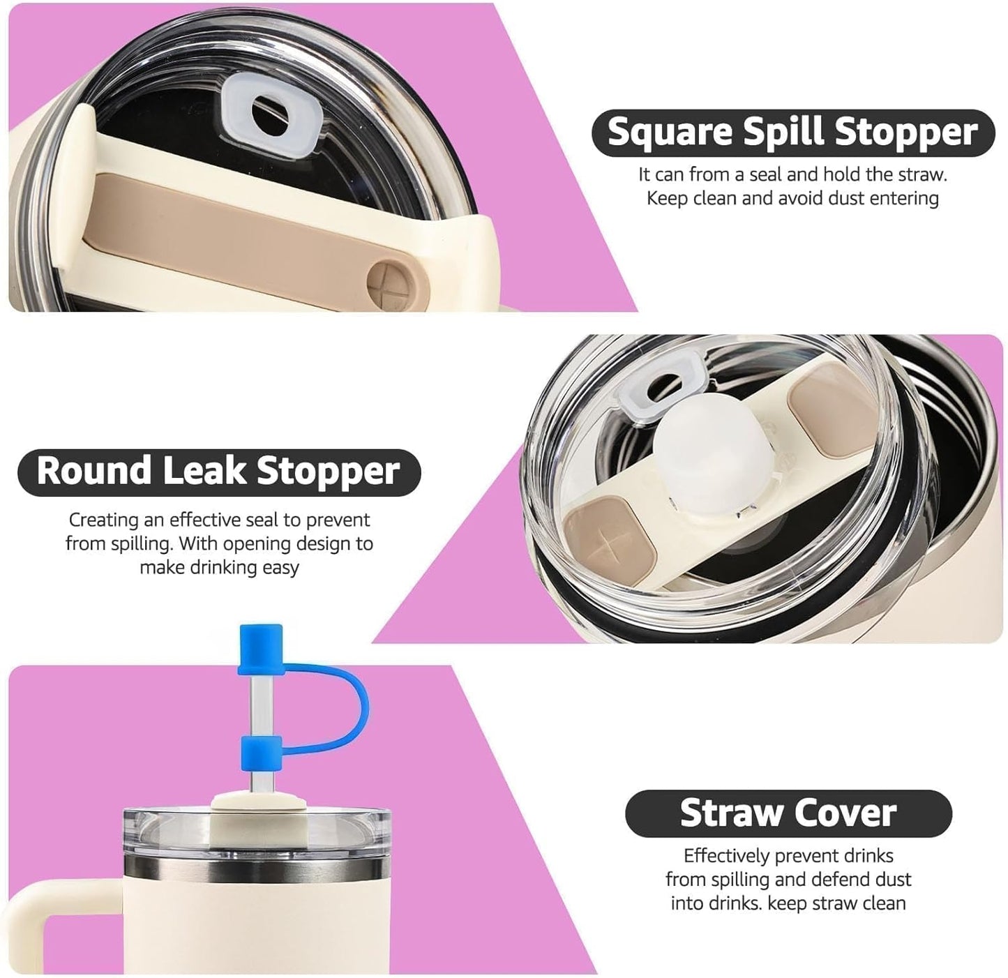 MOLOSLEEVE 21 Colors Straw Toppers Include A Set of Leak-proof Plugs, for Stanley Straw Covers Cap for Stanley Cup 2.0 30oz, 40oz, Silicone, Dust-Proof （Clear）