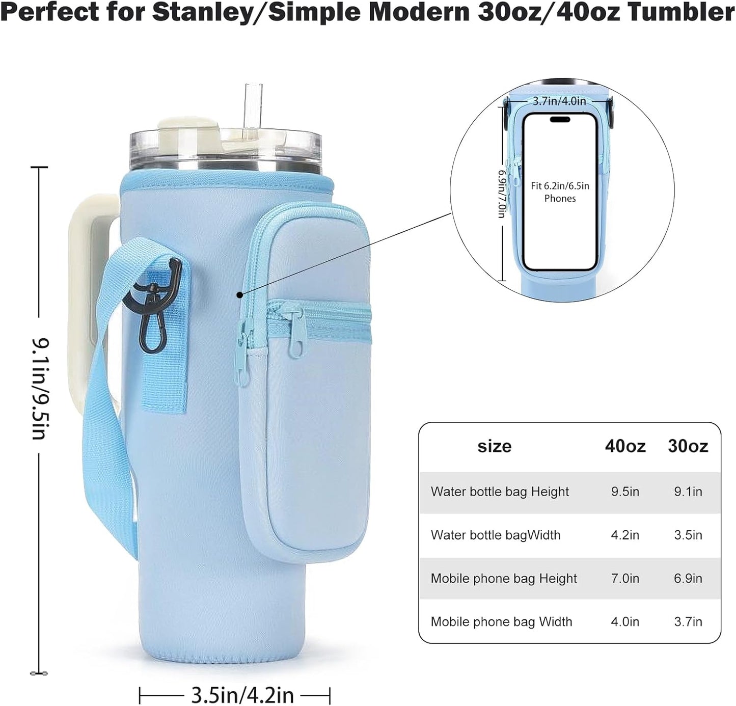 GOEWY Water Bottle Carrier Bag for Stanley 40/30 oz Tumbler with Phone Pocket Neoprene Water Bottle Holder with Shoulder & Handheld Strap Stanley Cup Accessories