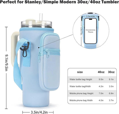 GOEWY Water Bottle Carrier Bag for Stanley 40/30 oz Tumbler with Phone Pocket Neoprene Water Bottle Holder with Shoulder & Handheld Strap Stanley Cup Accessories