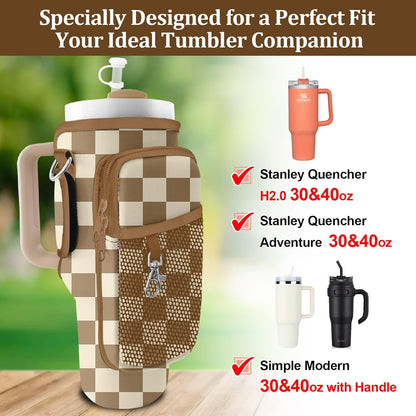 Stanley Carrier Bag for Stanley 40oz/30ozTumbler with Phone with 2 Adjustable Strap,3 Pockets Bottle Stanley Cup Carrier Bag & Case,Accessories for Hiking Travelling
