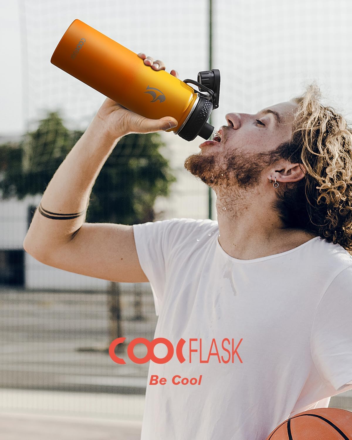 Half Gallon Water Bottle Insulated with Straw & 3 Lids, Coolflask 64 oz Water Jug Large Metal Stainless Steel Wide Mouth for Sports, Gym or Office, Non-BPA Keep Cold 48H Hot 24H, Samurai Cyan