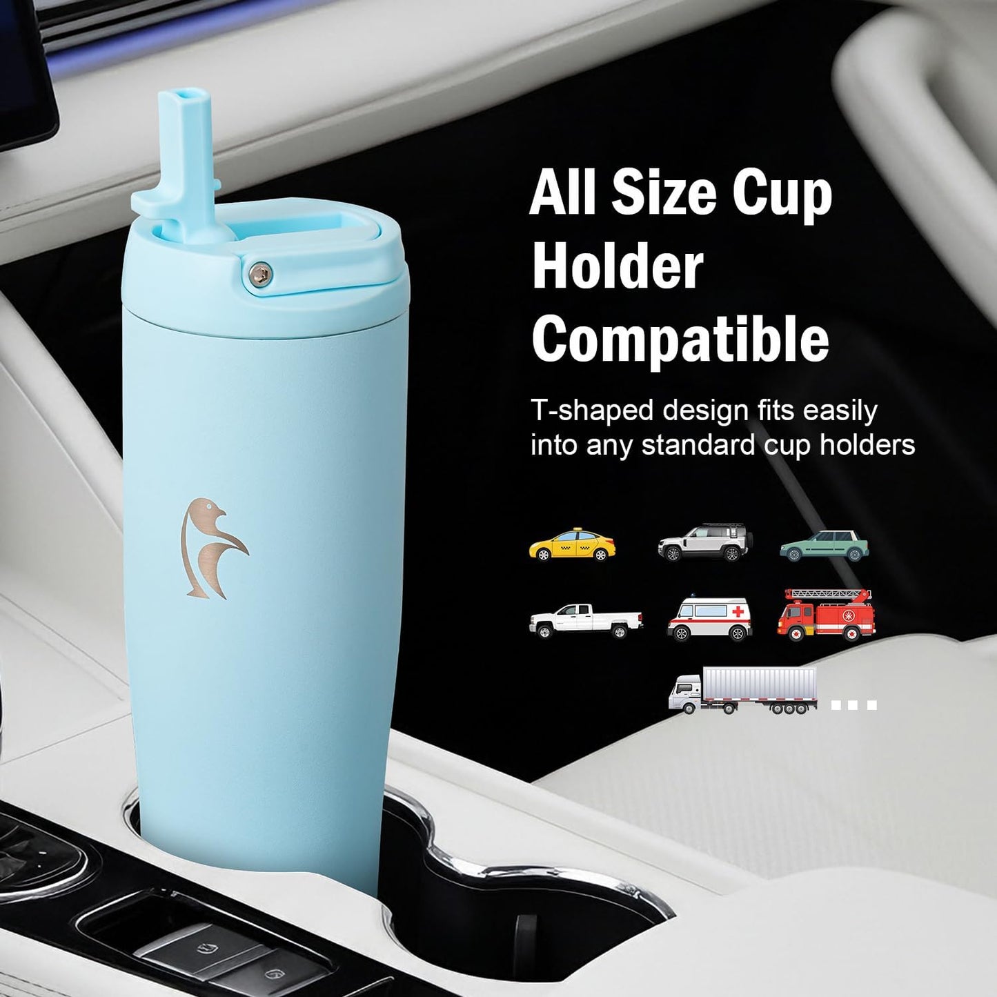 Coolflask Water Bottle 40 oz Fits Car Cup Holder, Slim Tumbler Stainless Steel with Straw & Handle, Vacuum Flask Leakproof Wide Mouth for Travel Sports Gym, Black