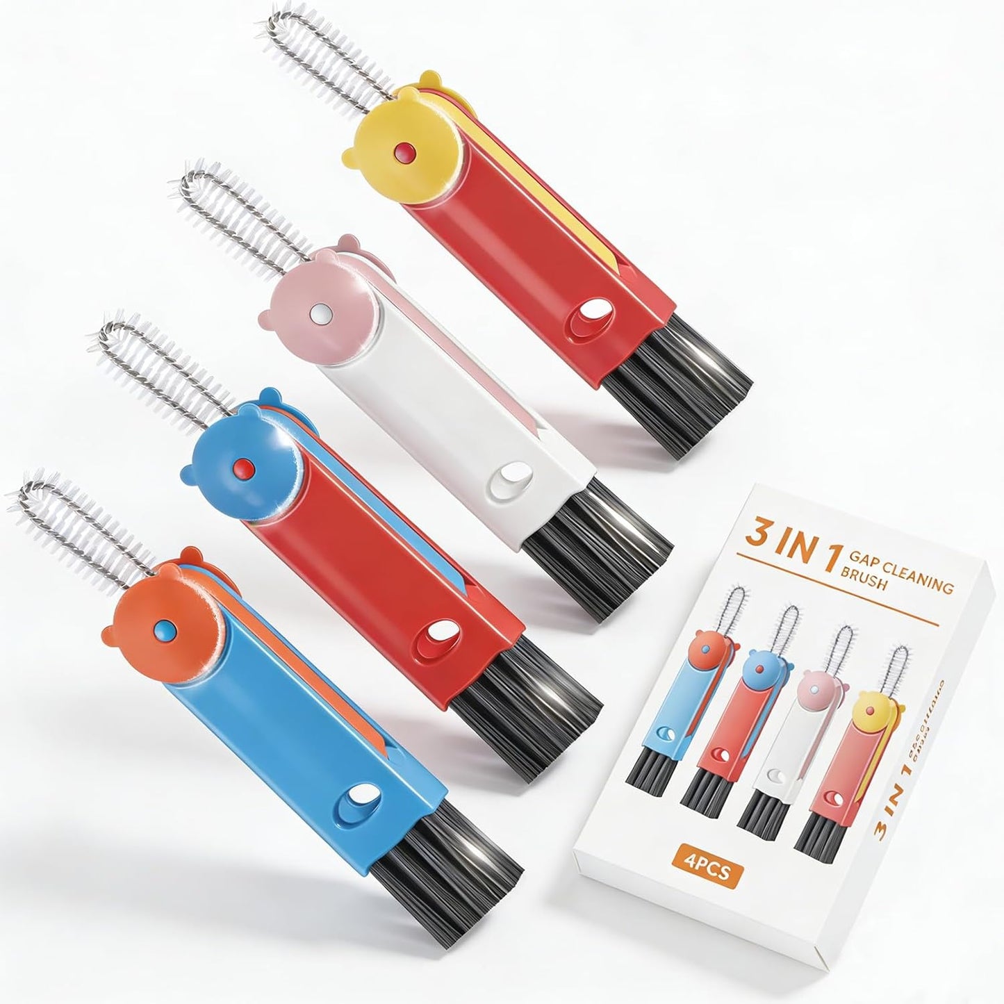 3 in 1 Cup Lid Cleaning Brush, 4PCS Multifunctional Crevice Cleaning Brush for Water Bottle Insulated Cup Tumbler Lid Groove Narrow Space Detail Cleaner Home Kitchen Gadgets