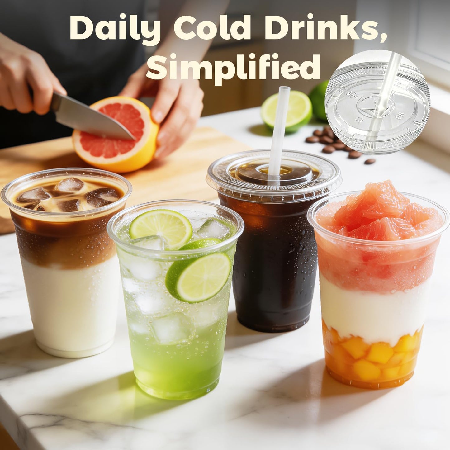 Charmount 100 Sets 16 oz Plastic Cups with Lids and Straws, Clear Disposable Cups for Dirty Soda, Iced Coffee & Smoothies, Plastic Bar Supplies for Cold Drinks