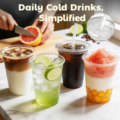 Charmount 100 Sets 16 oz Plastic Cups with Lids and Straws, Clear Disposable Cups for Dirty Soda, Iced Coffee & Smoothies, Plastic Bar Supplies for Cold Drinks