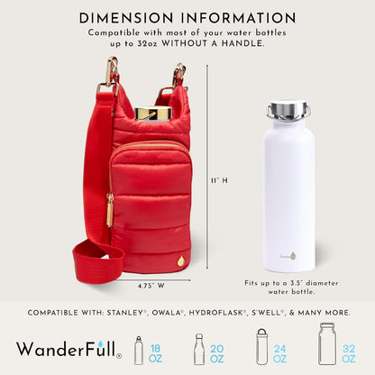 WanderFull Original HydroBag Fits Up to 32 oz Water Bottle Holder with Strap – Hands-Free Crossbody Water Bottle Carrier Bag with Phone Pocket - Colors A