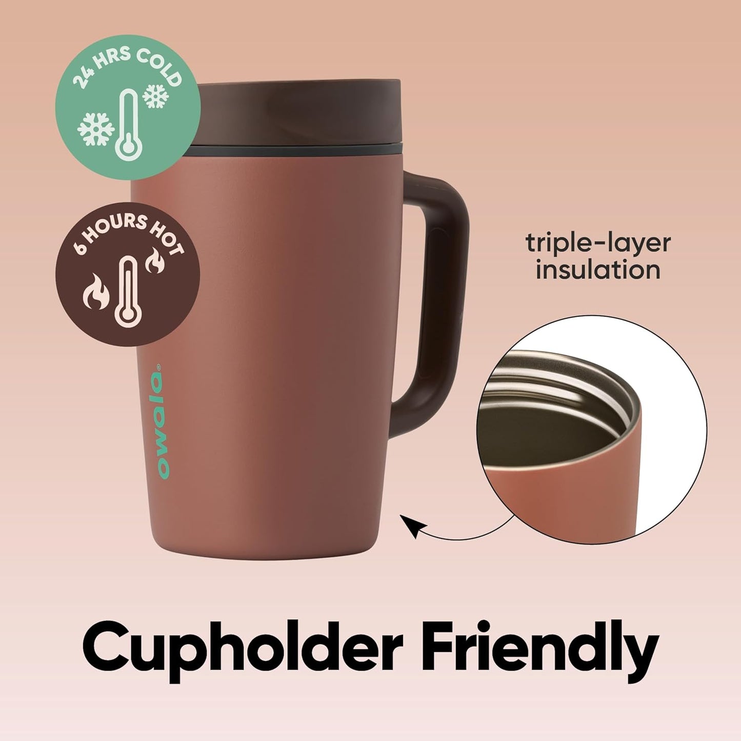 Owala SmoothSip Slider Insulated Stainless Steel Coffee Tumbler, Reusable Iced Coffee Cup, Hot Coffee Travel Mug, BPA Free 20 oz, Grey/Blue (High Dive)