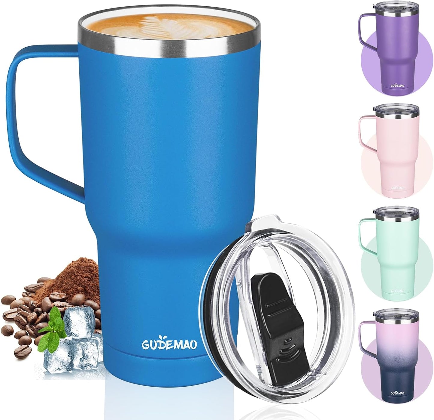 20 oz Insulated Coffee Mug with Ceramic Coating, Stainless Steel Travel Mug Tumbler with Handle Lid and Straw, Double Wall Leak-Proof Coffee Travel Mug Keeps Drink Hot and Cold (Black)