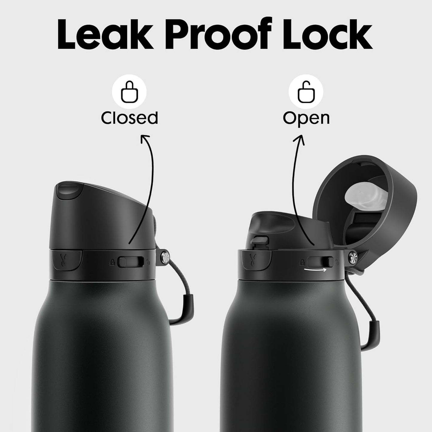 Meoky 24 oz Slim Insulated Water Bottle: Leak Proof Locking Lid, 2-in-1 Straw and Spout, 24 Hours Cold, Top Handle, BPA Free, Stainless Steel Water Bottle for Men Sports Travel Gym, Night