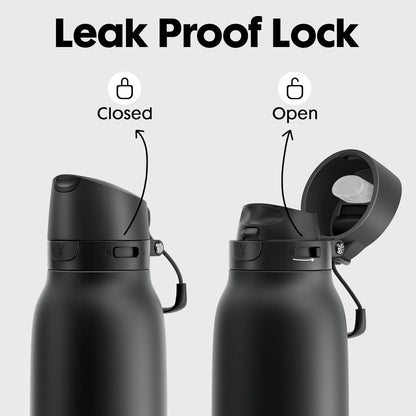 Meoky 24 oz Slim Insulated Water Bottle: Leak Proof Locking Lid, 2-in-1 Straw and Spout, 24 Hours Cold, Top Handle, BPA Free, Stainless Steel Water Bottle for Men Sports Travel Gym, Night
