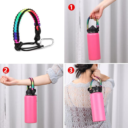 Wongeto Paracord Handle Carrier Holder with Shoulder Strap,Compatible with Hydro Flask Wide Mouth Water Bottles