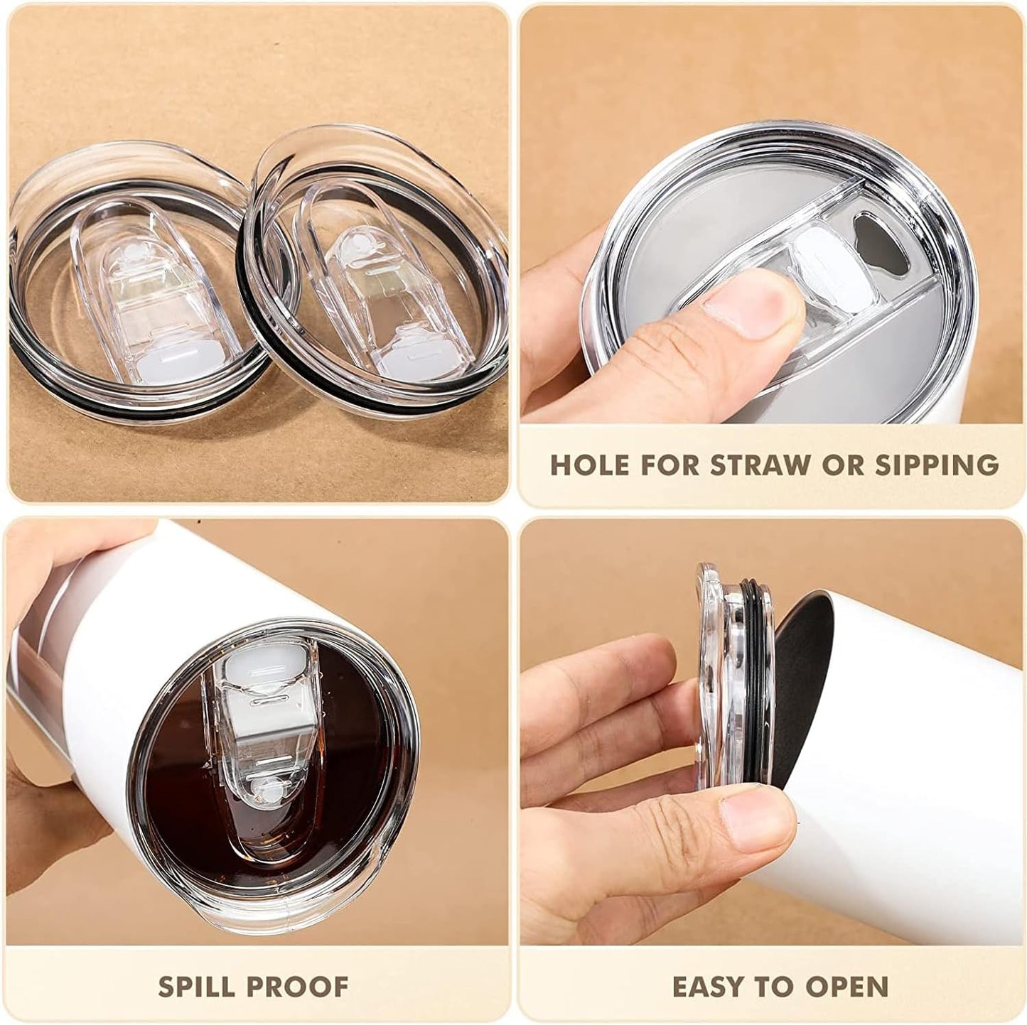 20 oz Skinny Replacement Lids Tumbler Replacement Lids Plastic Splash Resistant Covers Spill Proof Skinny Cup Covers for Mouth Cooler Cup (Clear, 5 Pack)