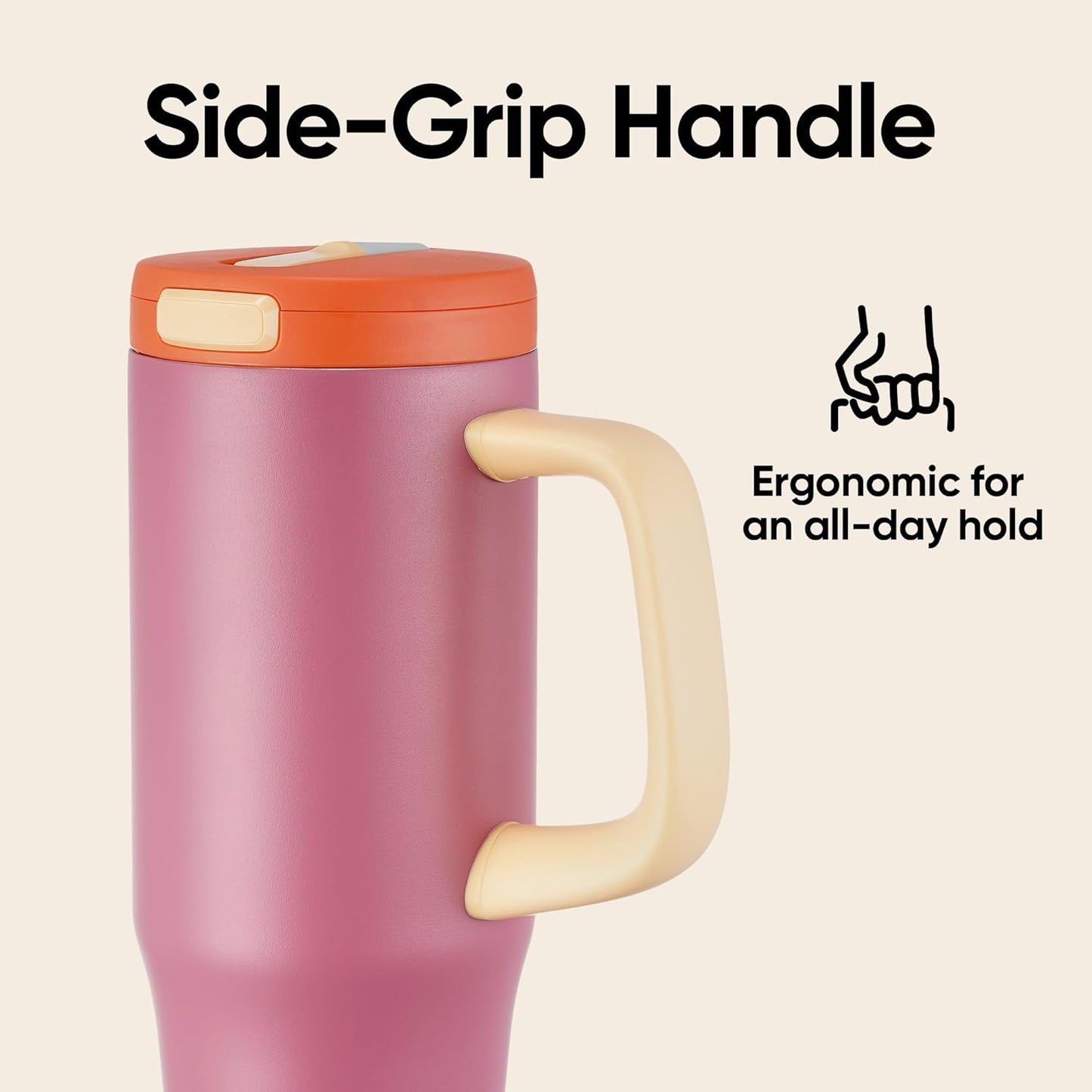 Fijinhom 32 oz Tumbler with Handle, 304 Stainless Steel Insulated Water Bottle Keeps Cold 24 Hours, Water tumbler with flip straw, Insulated Coffee Mug, Travel Cup for Sports & Gifts, Honey Peach