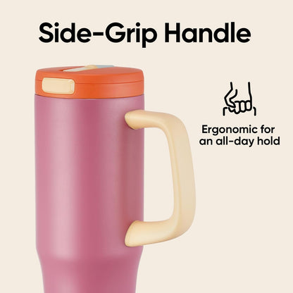 Fijinhom 32 oz Tumbler with Handle, 304 Stainless Steel Insulated Water Bottle Keeps Cold 24 Hours, Water tumbler with flip straw, Insulated Coffee Mug, Travel Cup for Sports & Gifts, Honey Peach