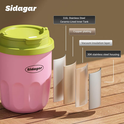 Travel Coffee Mug 10 oz Ceramic Lined Tumbler, Double Wall Stainless Steel Coffee Cup with Lid, Vacuum Spill Proof Mini Water Bottle, Insulated Thermal Mug for Home Office,Pink