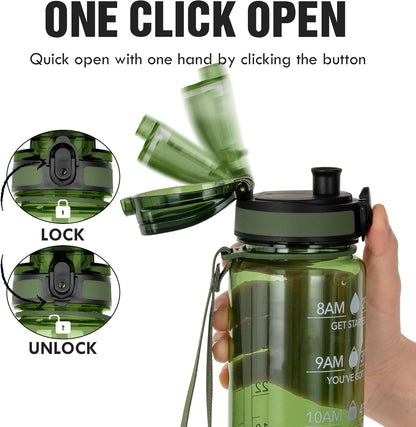 OLDLEY Water Bottle, 32oz Motivational Sports Water Bottle with Time Marker - Times to Drink - Tritan, BPA Free, Wide Mouth Leakproof, Clear (1 Bottle)