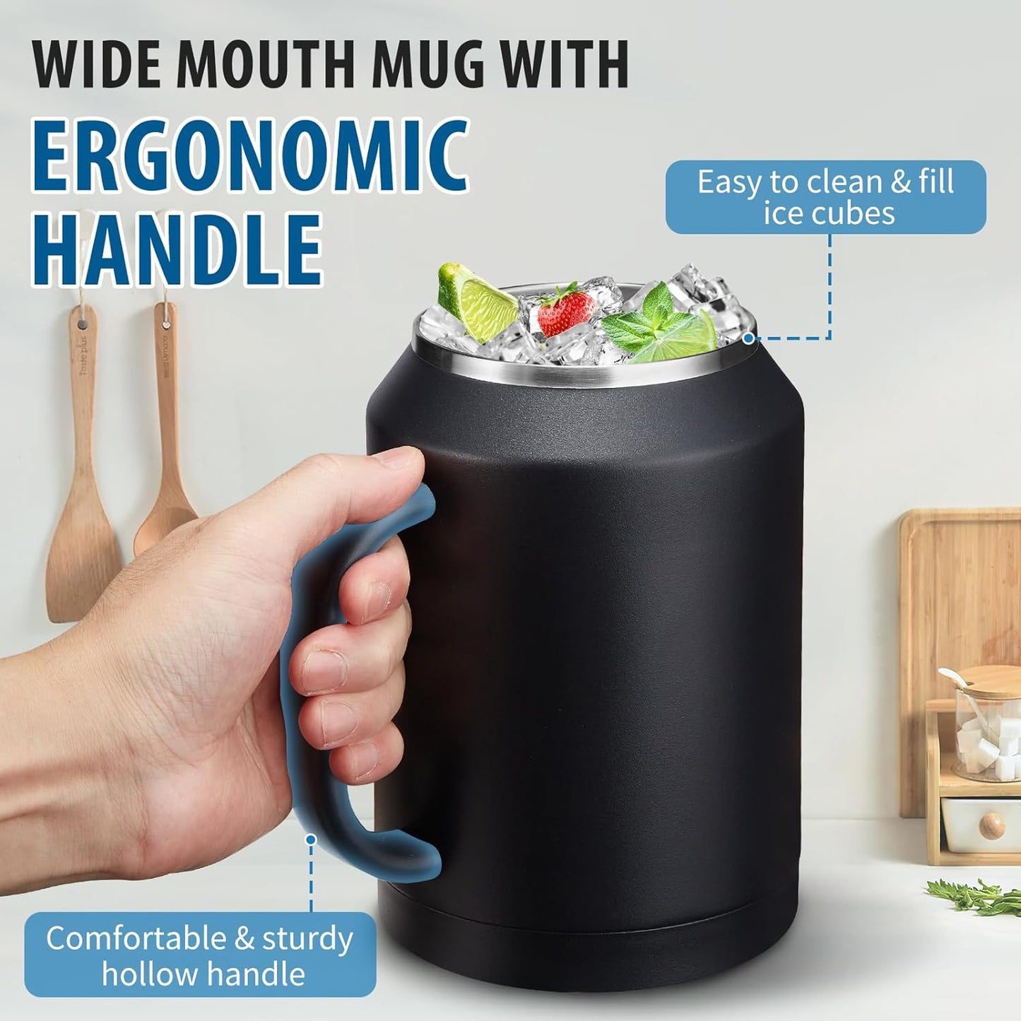 50 oz Insulated Tumbler with Handle and Straw - Stainless Steel Double Wall Coffee Mug, 2-in-1 Lid Metal Water Bottle, 36H Cold 24H Hot Travel Hydro Cup Jug with Silicone Boot