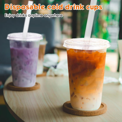 Ziliny 50 Sets Crystal Clear Plastic Cups with Lids, Straws and Stickers, Disposable Iced Coffee Cups Thickened PET for Iced Coffee, Bubble BobaTea, Smoothie, Cold Drinks, Juice, Shops (12 oz)