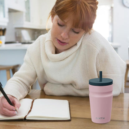 COKTIK 24oz Insulated Tumbler with Lid and Straw Iced Coffee Cup Reusable Stainless Steel Travel Mug Water Bottle Cupholder Friendly for Women Men Her Him (Blush)