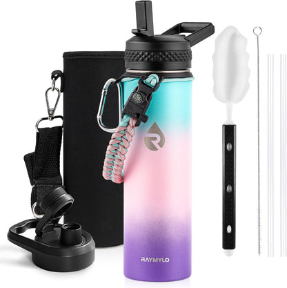 RAYMYLO One Gallon Water Bottle Insulated, Triple Walled Vacuum Stainless Steel (Cold for 48 Hrs), Leak Proof & Non-BPA, Large Water Flask Jug with Paracord Handle & Straw Spout Lids