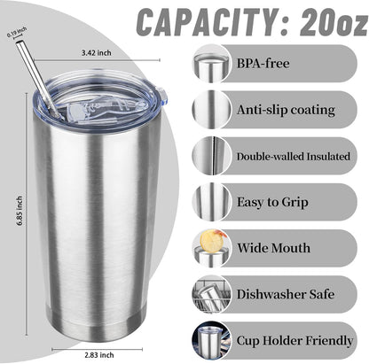 20 oz Tumbler with Lids and Straws, Stainless Steel Insulated Travel Coffee Mug, Double Wall Vacuum Insulated Tumblers, Powder Coated Coffee Tumbler for Cold & Hot Drinks (Light Purple)