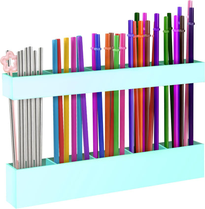 9.5” Large Acrylic Straw Holder for Cabinet Door, Reusable Adjustable Two-Part Straws Organizer with Ultra Sticky Adhesive Strips, 2026 Straw Storage for Kitchen Cupboard (Transparent)
