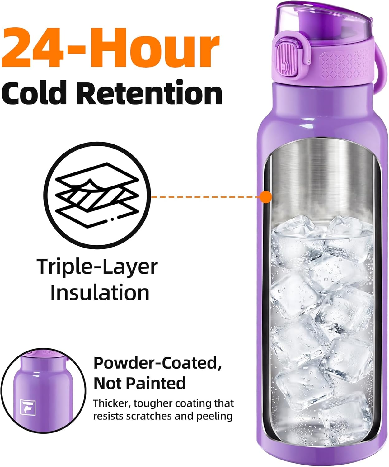 Fanhaw 24 oz Insulated Water Bottle with Soft Silicone Spout Lid, Leakproof Stainless Steel Vacuum Bottle for School, Sports& Daily Use, Kids, Teens& Adults, Back to School Essentials (Pink)