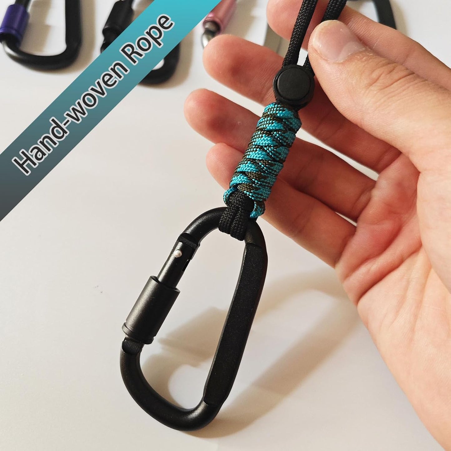 Paracord Keychain/Carabiner Clip - Jaymokes D Ring Metal Hook for Water Bottle, Key, Backpacks and More
