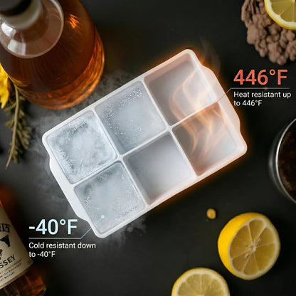 KitchFort Large Silicone Ice Cube Tray (2-Pack), Easy Release 2" Big Ice Cubes - Cocktail, Whiskey Ice Cubes Mold - Ice Trays for Freezer with Lid - Stackable Silicone Ice Tray - Black