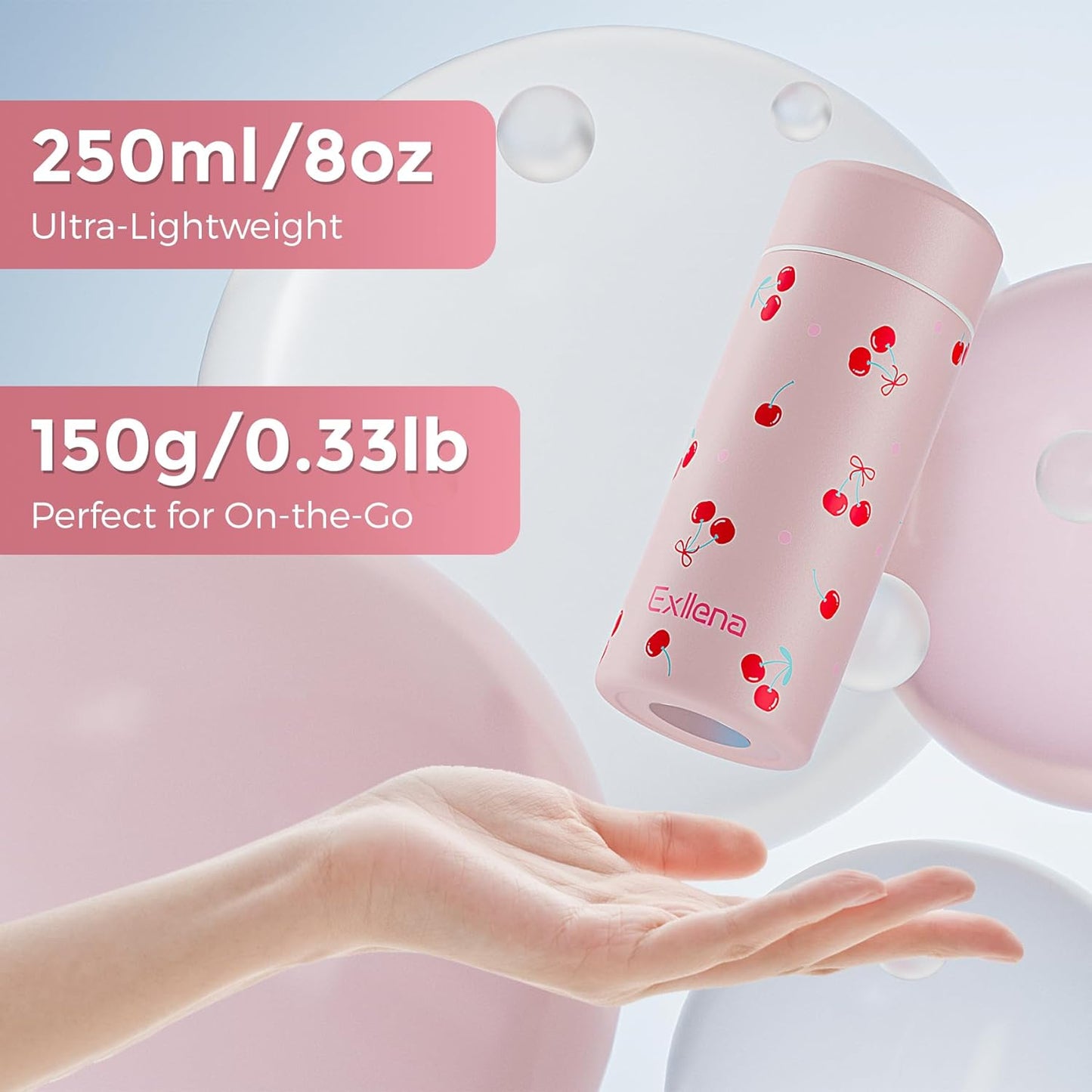 【Upgraded】Exllena Small Insulated Water Bottle 12 oz/350ml– Mini Insulated Water Bottle for Hot & Cold Drinks, Perfect Small Water Bottle for Travel, Purse...(Greyish Blue)