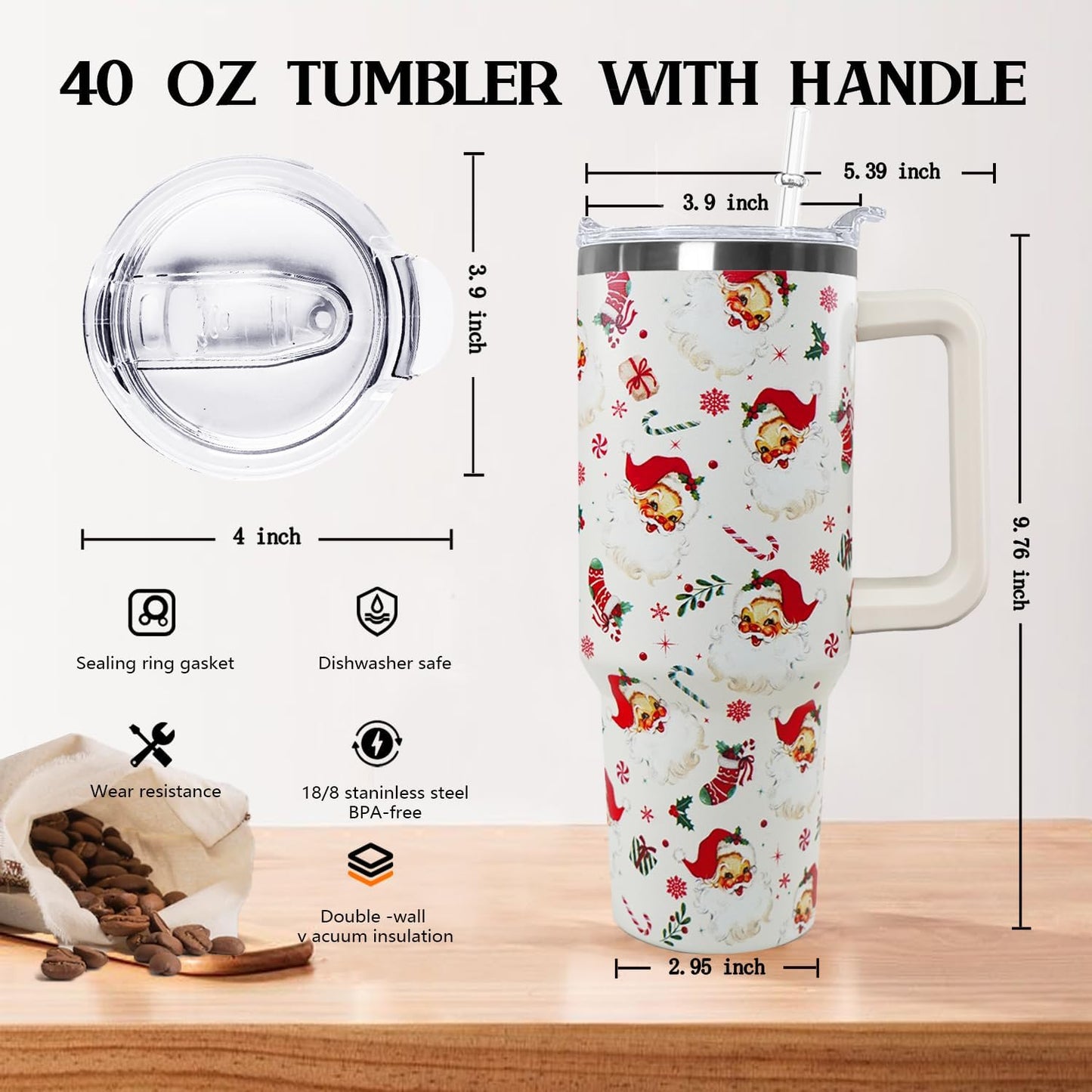 Ceovfoi 40 oz Pickleball Coffee Mug Vacuum Insulated Travel Tumbler with Handle, Lid & Straw - Perfect Pickleball Gifts for Players, Coaches, Lovers | Pickleball Accessories