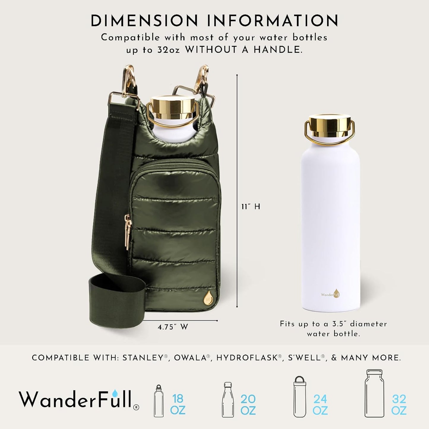 WanderFull Original HydroBag Fits Up to 32 oz Water Bottle Holder with Strap – Hands-Free Crossbody Water Bottle Carrier Bag with Phone Pocket - Colors B