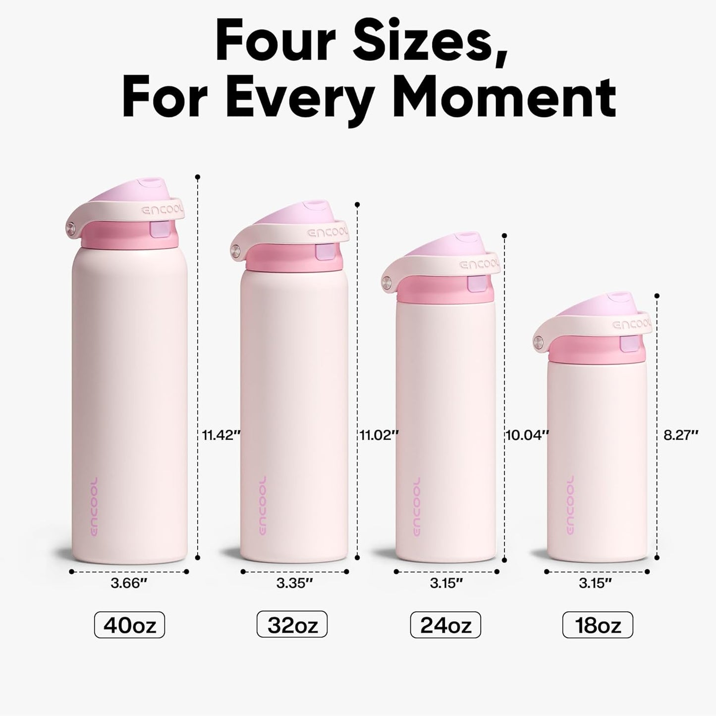 ENCOOL Leakproof Insulated Water Bottle with Straw Dual-Sip Water Bottle Bag-Safe Design for Work, Commute & Gym – Keeps Drinks Cold All Day, 24 oz, Lemonade Pink - Colors B
