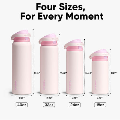 ENCOOL Leakproof Insulated Water Bottle with Straw Dual-Sip Water Bottle Bag-Safe Design for Work, Commute & Gym – Keeps Drinks Cold All Day, 24 oz, Lemonade Pink - Colors B
