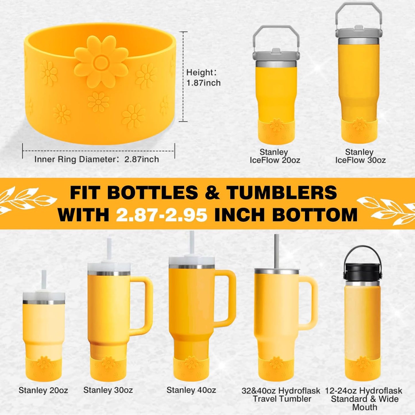 Hpbel Protective Silicone Boot for Stanley Cup Accessories Compatible with Stanley Cup Boot 40/30z and More Bottles with 2.95in Bottom for Water Bottle Flower Tumbler Accessories