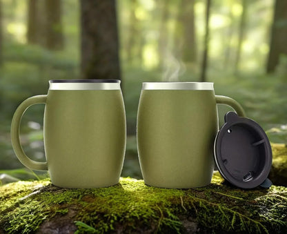 CHILLOUT LIFE Stainless Steel Insulated Coffee Mugs Set of 2 (14oz) – Double Wall Coffee Cups with Spill Resistant Lid & Strong Handle, Shatterproof Cups for Cold Drinks and Hot Beverages